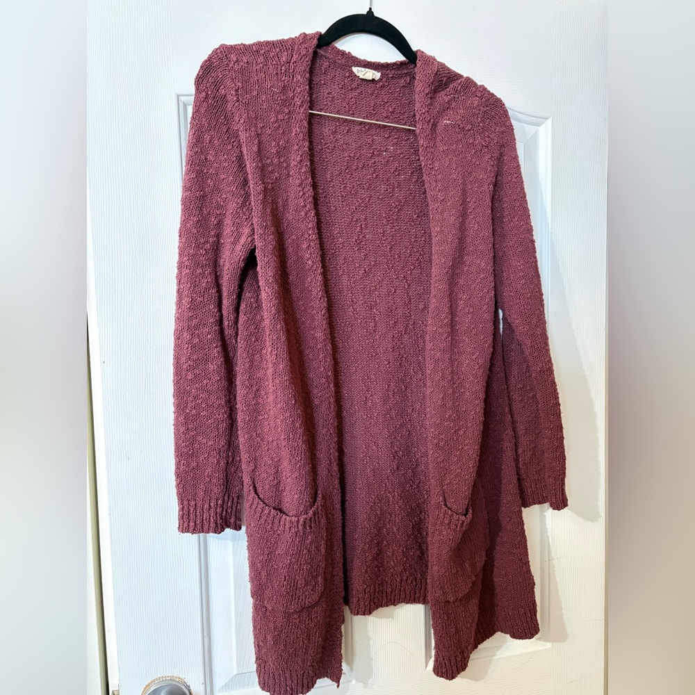 Tribal Textured Knit Cardigan - Burgundy